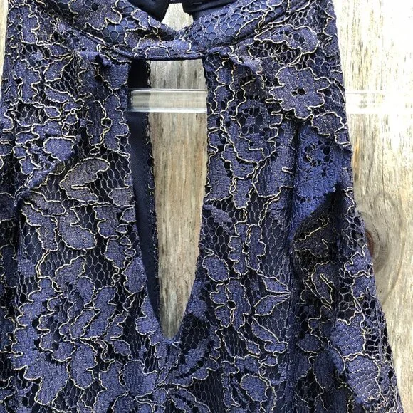 Francesca’s Navy and Gold Lace Cold Shoulder Midi Dress Large - Picture 4 of 12